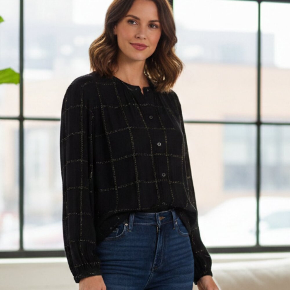 Rails Eloise Coal Tinsel Blouse - Size Large